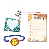Personalized Photo Magnetic Clip, To Do Planner, and Embroidery Rakhi Gift Hamper for Brother